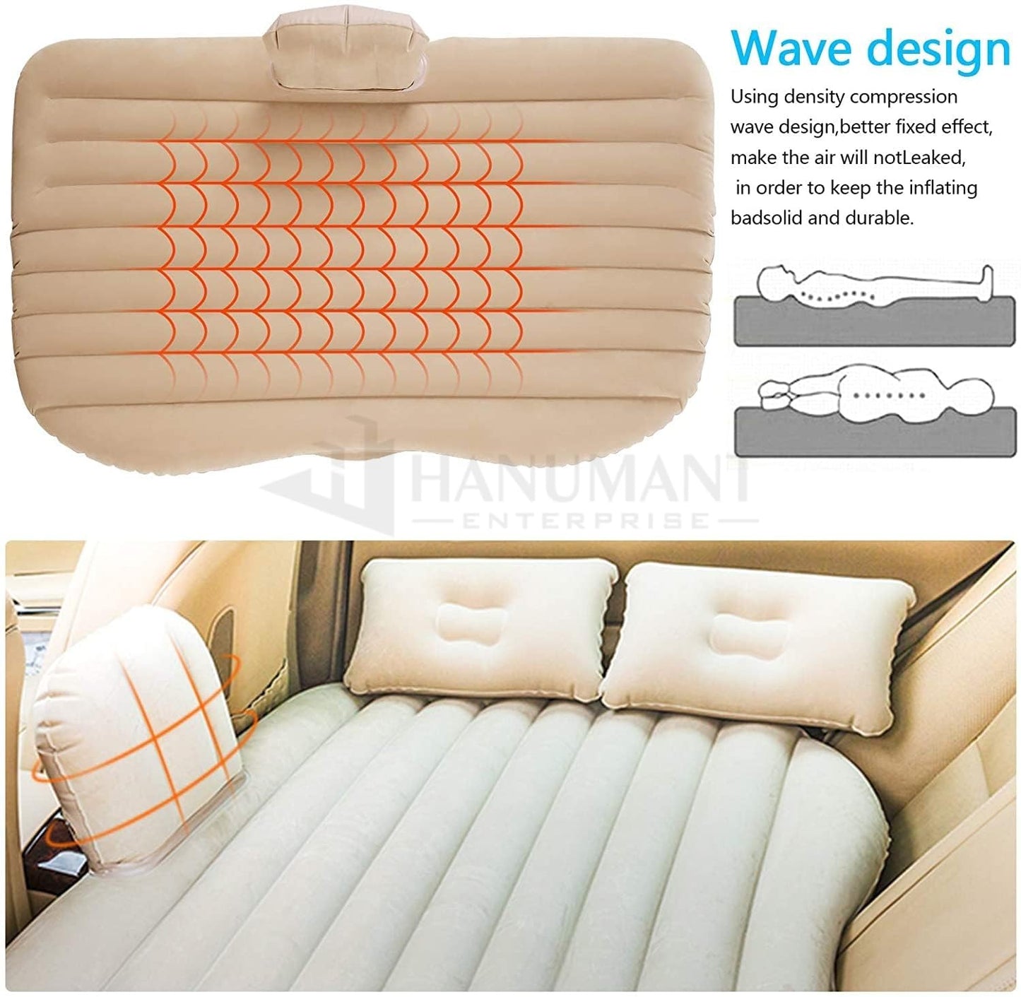 Premium Car Inflatable Bed with Pump & 2 Air Pillow|Quick Inflatable Back Seat Bed|Car Inflatable Mattress|Car Bed Mattress